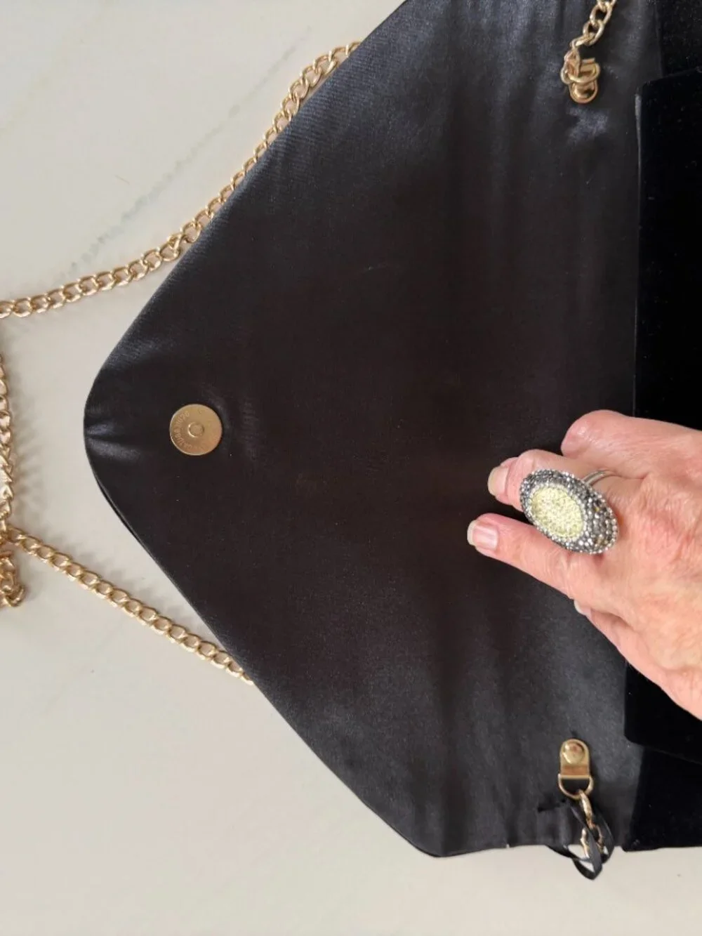 NWT! JNB Black Velvet Clutch w/Gold tone Leopard piece Medallion.